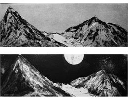 deux gravures de montagnes en noir et blanc de Daniel Poisson - Daniel Poisson