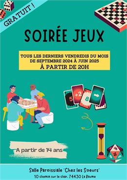 Soirée jeux de société à 20h00 à La Baume tous les derniers vendredis du mois. - Canva