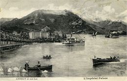 La baie d'Albigny, carte postale, photomontage. Palace et divers bateaux sur le lac - Archives munic