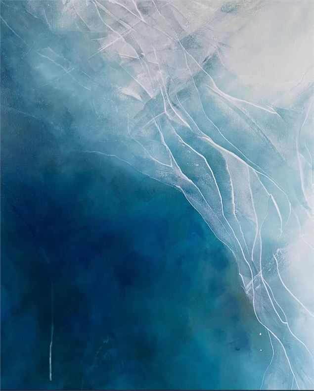 Exposition de Nathalie Moizard, peinture à l'huile abstraite / entre océan et Glacier_Samoëns - Nath