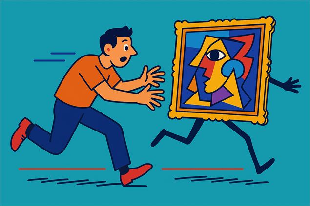 Un personnage court après un tableau