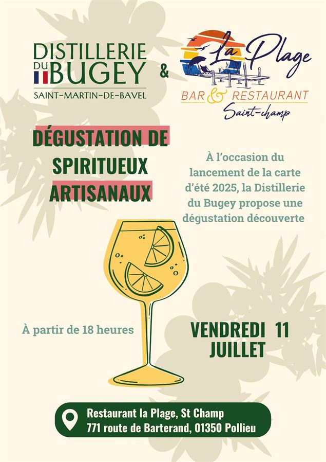 Dégustation de spiritueux artisanaux_Pollieu - Restaurant La Plage