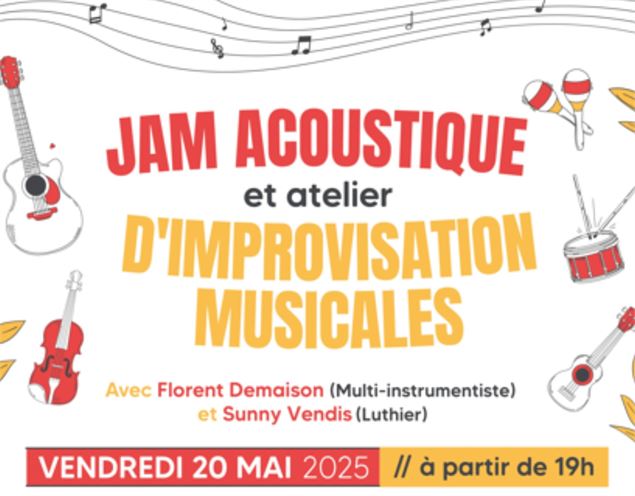 affiche illustration instruments rouge et jaune - Mairie de Favegres-Seythenex