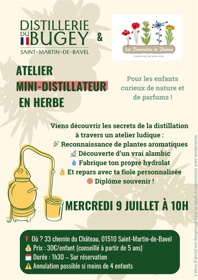 Atelier mini distillateur en herbe à Saint Martin de Bavel - Distillerie du Bugey