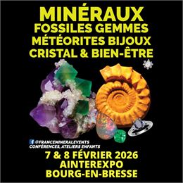 Affiche_Salon des minéraux, fossiles, gemmes, métérites, bijoux, cristal & bien-être_Bourg-en-Bresse
