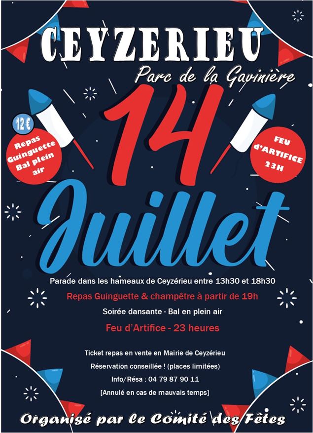 Fête du 14 Juillet : parade, repas guiguette, bal et feu d'artifice_Ceyzérieu - Comité des Fêtes de 
