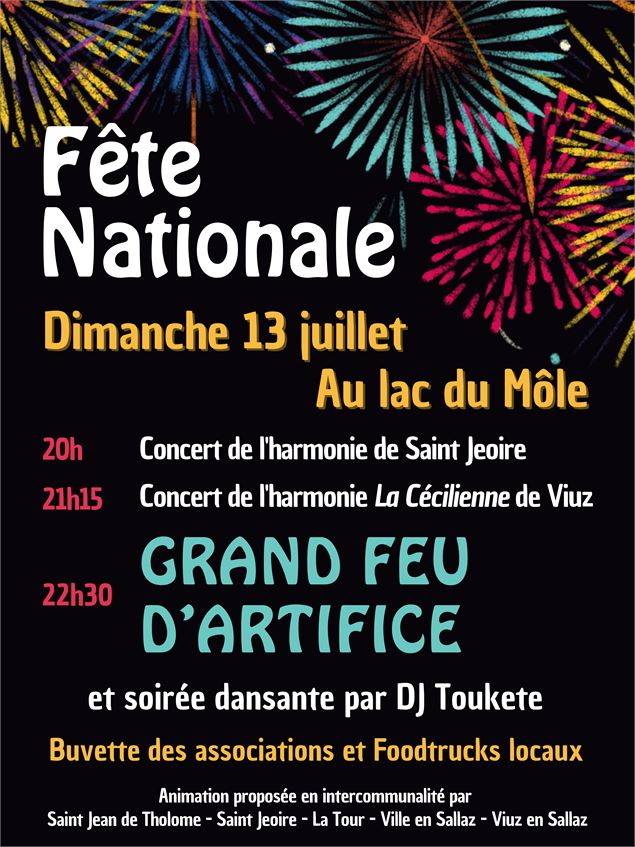 Fête Nationale au Lac du Môle - feu d'artifice et bal - Communes de St-Jean-de-Tholome, Ville-en-Sal