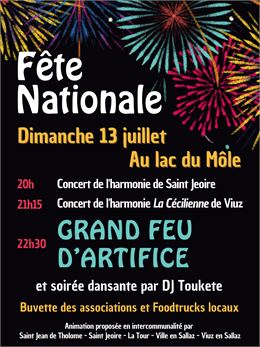 Fête Nationale au Lac du Môle - feu d'artifice et bal - Communes de St-Jean-de-Tholome, Ville-en-Sal
