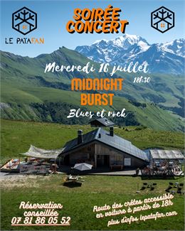 Refuge-restaurant devant alpages et Mont Blanc