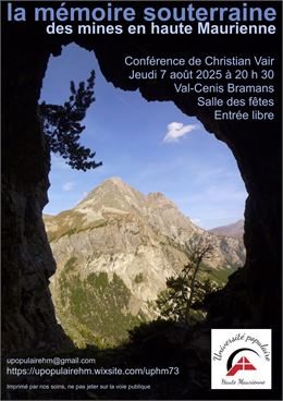 Affiche Conférnce la mémoire souterraines des mines HMV - Université populaire de HMV