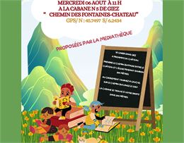 affiche illustrée enfants avec un chat dans un pré - MC Mairie Faverges-Seythenex