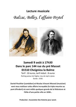 Lecture musicale "Balzac, Belley, l'affaire Peytel"_Cheignieu-la-Balme - Association Des Histoires p