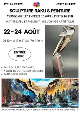 Exposition de sculpture Raku et peinture "matière, feu et pigment : un voyage artistique"_Saint-Jori