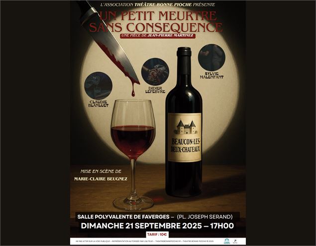 Affiche représentant une bouteille de vin et une verre de vin rouge - Théâtre_Bonne_Pioche