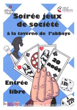 Soirée Jeux à la Taverne de l'Abbaye mercredi 20 août de 18h à 22h. - Domaine Découverte Abbaye d'Au