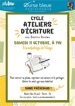 Affiche Atelier d'écriture  avec Béatrice Anselmo Fillinges - Service Communication Fillinges