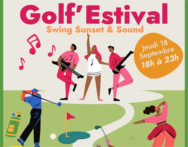 affiche illustrée groupe musique golfeurs - Golf des Alpes