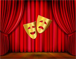 Masques de théâtre devant un rideau rouge - Freepik