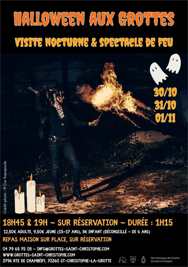 Halloween aux grottes - Soirée légendes et spectacle de feu - Compagnie Trapapoule