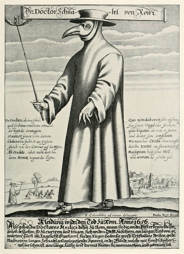 Image d'un médecin de peste, gravure 1656 - Paul Fürst