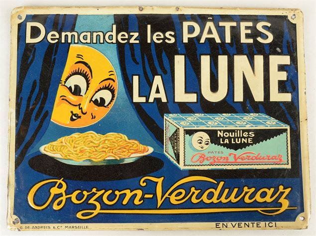 Affiche publicitaire de 1936 pour les pâtes La Lune, Bozon - Verduraz - Solenne Paul - Département d