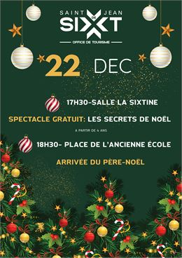 C'est une affiche sur fond vert foncé qui donne les dates et lieu du spectacle, les secrets de Noël 