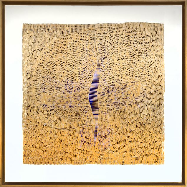Anamnèse XXX, pigments caséine entaillés sur bois - 100 x100 cm – 2000 - Libre de droit, courtesy
