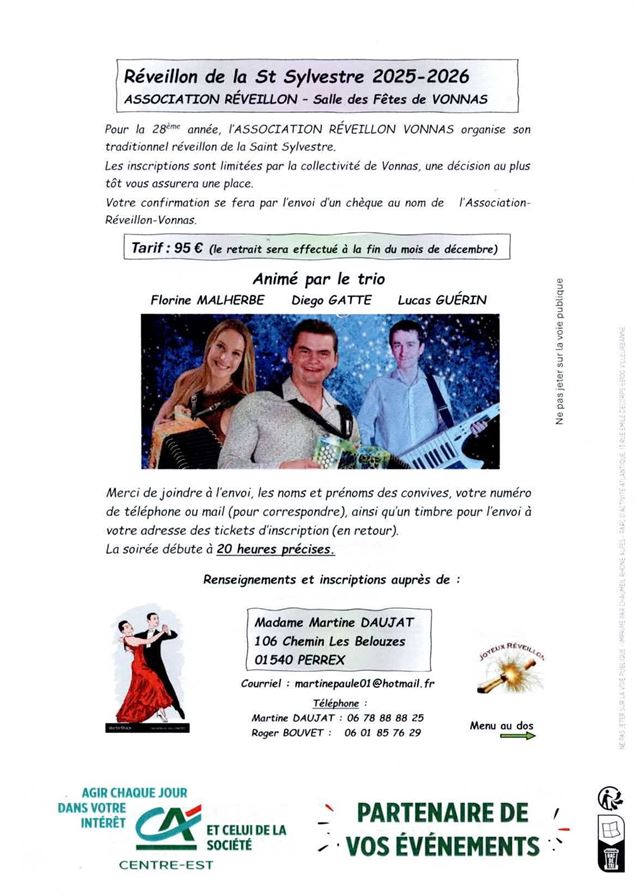 Réveillon de la Saint Sylvestre - 31 décembre 2025_Vonnas - Association Réveillon Vonnas