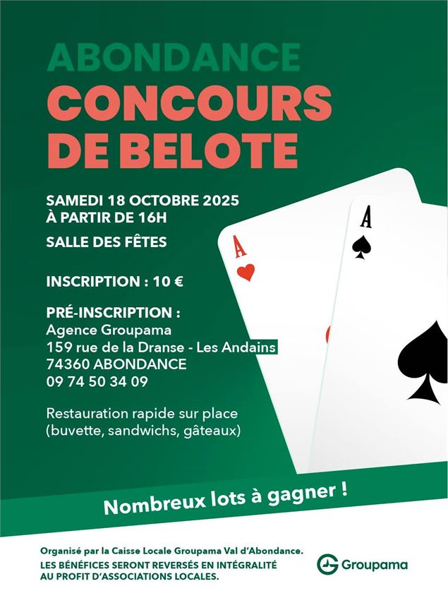 Affiche concours de belotte - Caisse Locale Groupama Val d'Abondance.