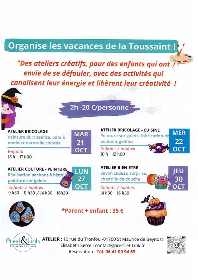 ateliers DIY pour les vacances de la Toussaint - Prest & Link