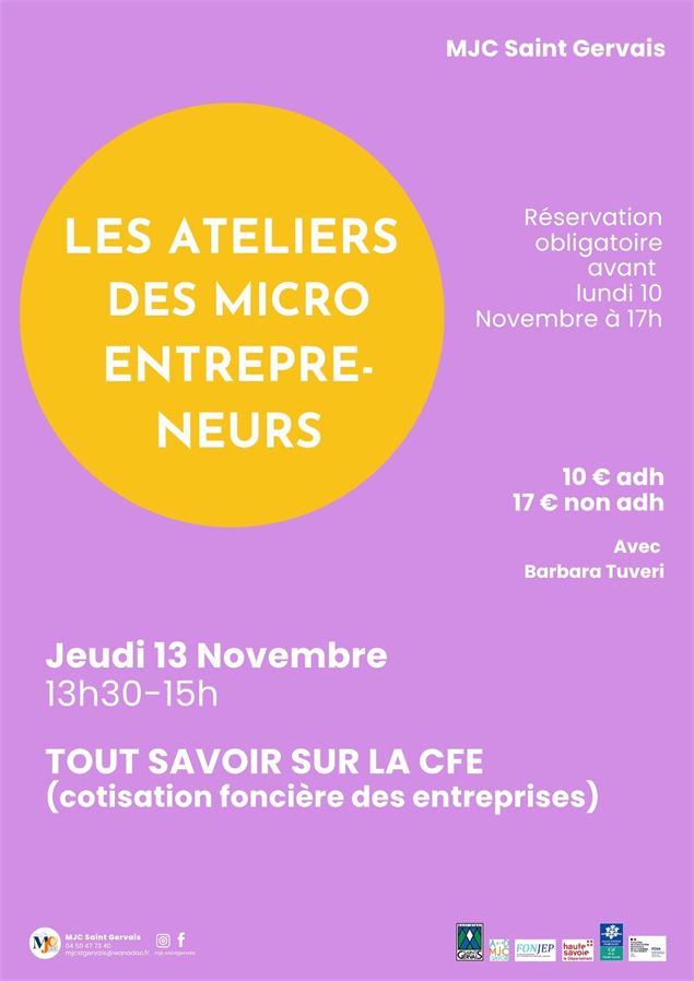 MJC - Les Ateliers des Microentrepreneurs : Tout Savoir sur la CFE_Saint-Gervais-les-Bains