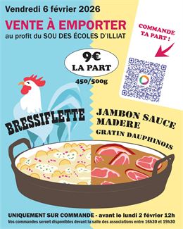 Vente à emporter : Bressiflette ou jambon sauce Madère_Illiat
