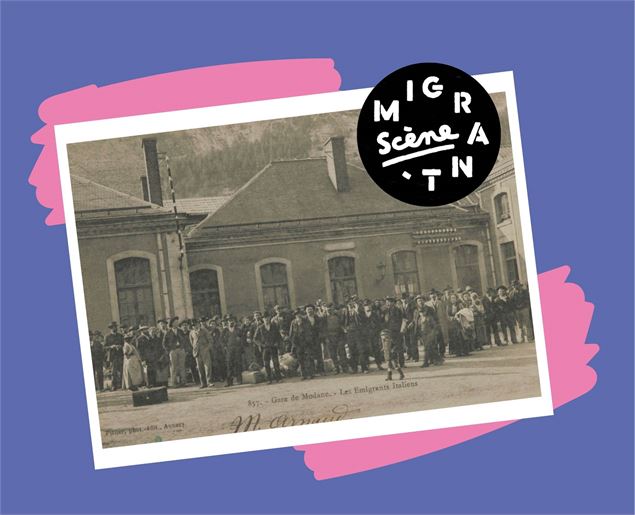 Carte postale : Pittier, Gare de Modane - Les Emigrants Italiens, 1904, collections du Musée Savoisi