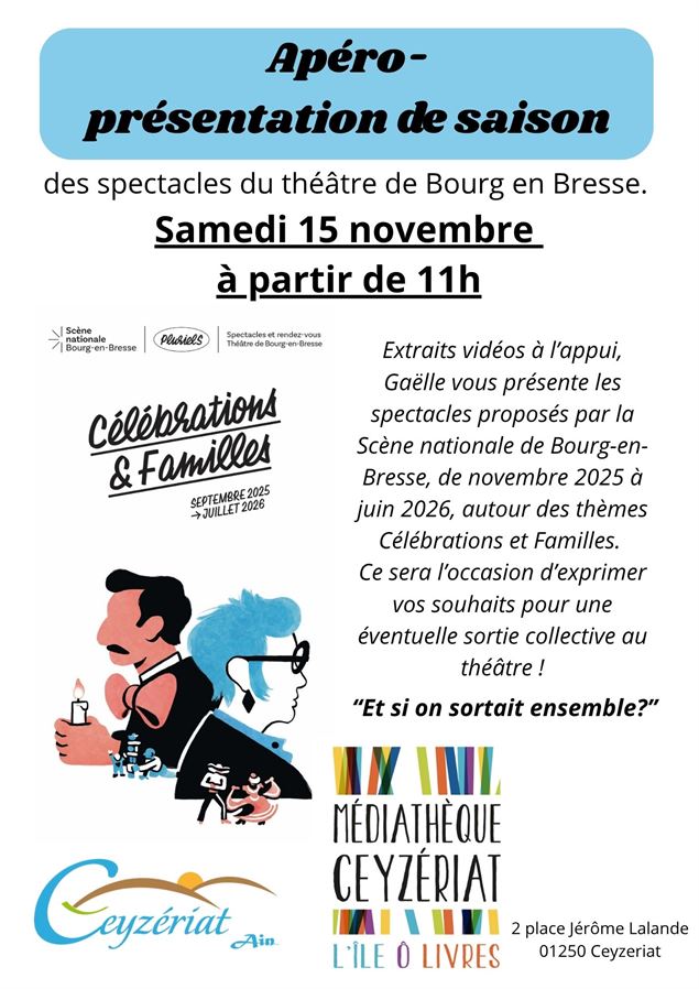 Apéro-présentation de saison du théâtre de Bourg-en-Bresse - mediatheque