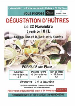 Dégustation d'huîtres Saint-Martin-sur-la-Chambre 22 nov 2025 - Sou des écoles St Avre / St Martin