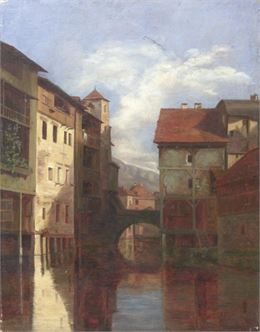 Tableau re présentant le Thiou vers 1850 - Collections des Musées d'Annecy © NTA