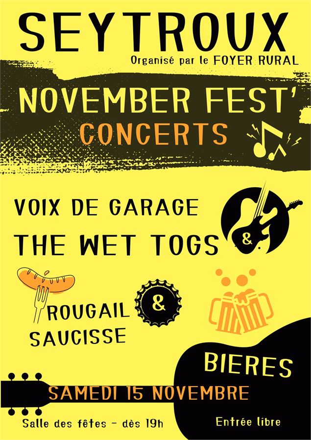 Le 'November Fest' de Seytroux revient samedi 15 novembre, Rougail saucisse et concerts à partir de 