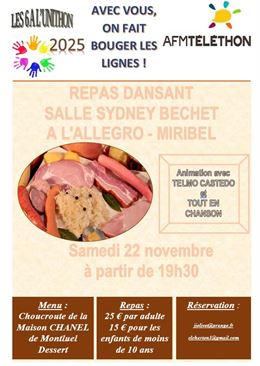 Le Téléthon: repas dansant "choucroute" - Mairie Miribel