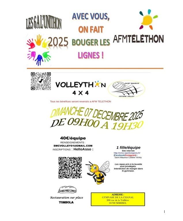 Le Téléthon : Volleython 4x4 - Saint Maurice Cotiére Volley