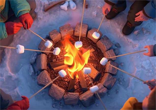 Chamallow party en après-ski au Roc d'Enfer. - Canva IA.
