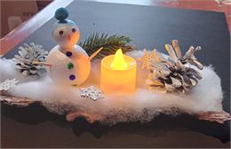 Atelier créatif autour du bois : Bonhomme de neige sur écorce illuminé_Morzine