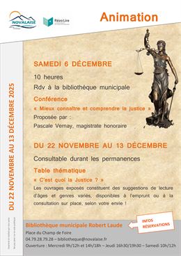 Conférence "Mieux connaître et comprendre la justice" - Bibliothèque de Novalaise
