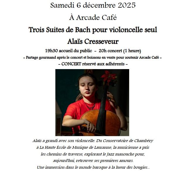 Concert de violoncelle à l'Arcade Café_Les Échelles