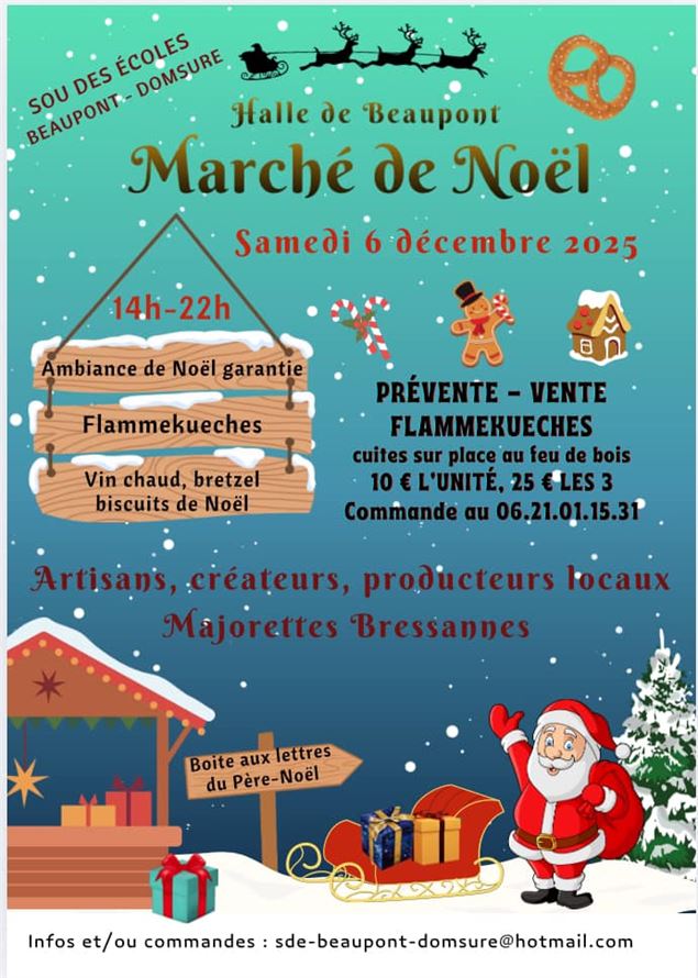 Affiche Marché de Noël Beaupont 2025 - Sou des écoles de Beaupont_Domsure