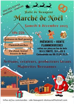 Affiche Marché de Noël Beaupont 2025 - Sou des écoles de Beaupont_Domsure