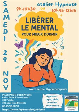 Atelier d'hypnose "Libérer le mental pur mieux dormir"_Ceyzérieu - Foyer Rural de Ceyzérieu