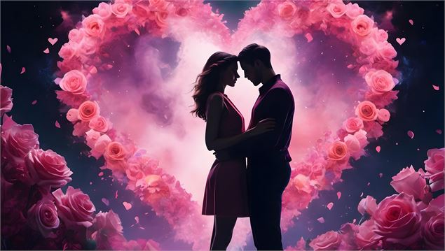 Couple d'amoureux devant un coeur de roses - Pixabay