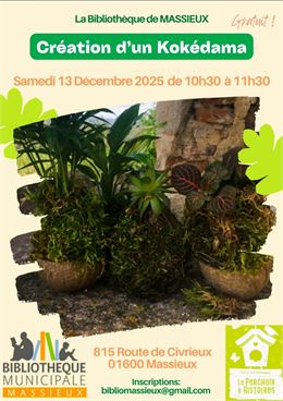 Atelier créatif : réalisation d'un Kokédama - Bibliothèque de Massieux