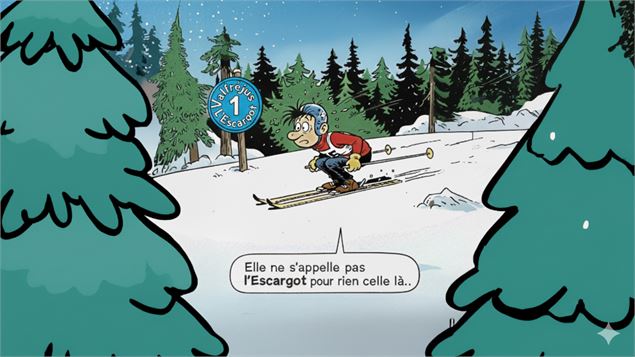 Illustration d'un skieur dans la faible pente de la piste de l'Escargot à Valfréjus - Gemini AI