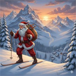 Le père Noël en ski vers les sommets - Gemini IA